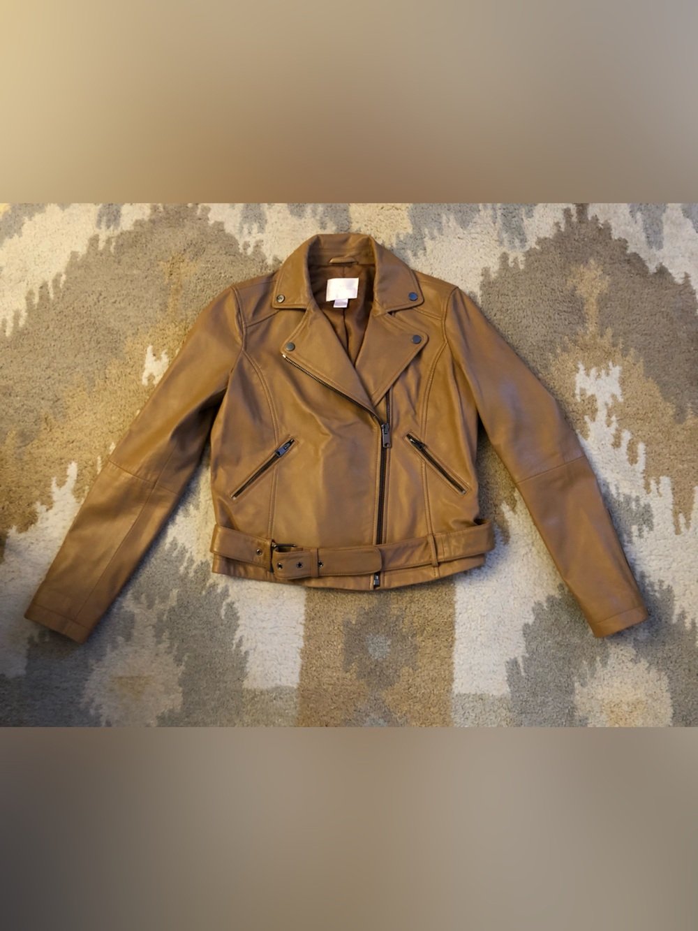 Rachel Parcell Leather Moto Jacket Tan Biscuit Sz Medium Excellent Condition